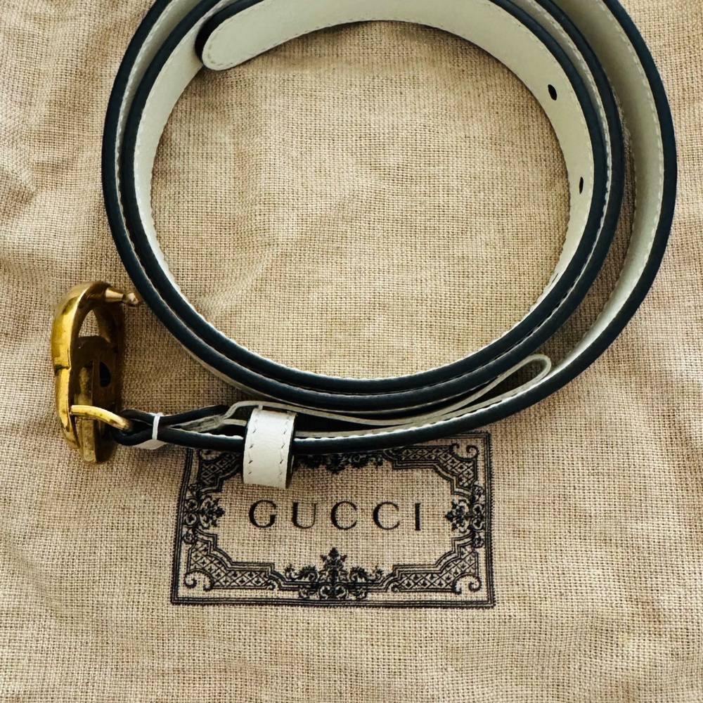 Gucci GG Marmont Cream Leather Belt with Gold Buckle - Picture 4 of 5